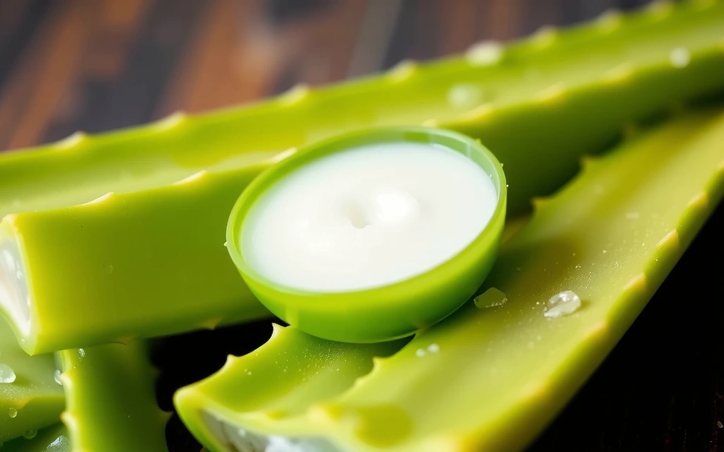 Aloe Vera plant and gel, illustrating soothing and hydrating properties